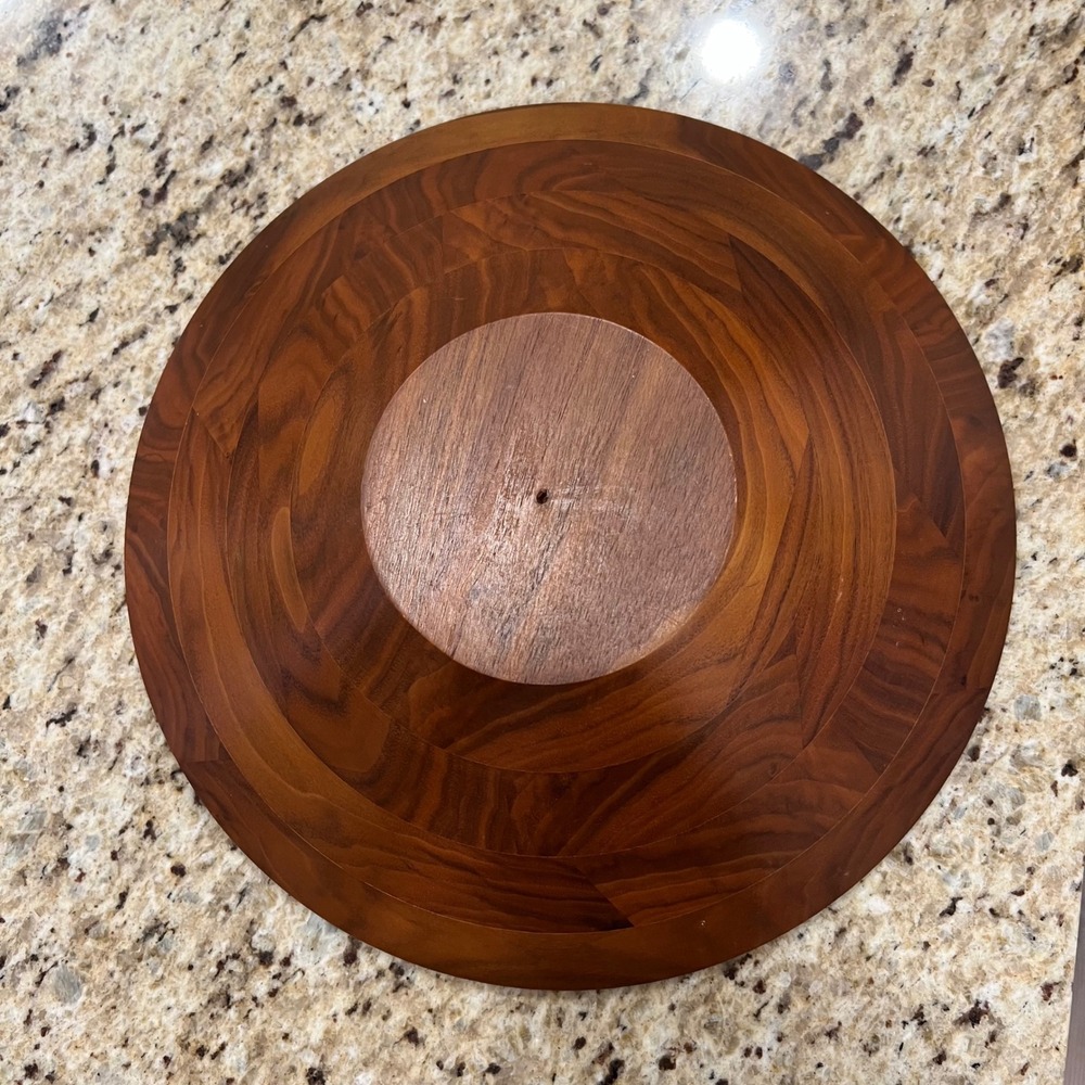 Large Wooden Salad Serving Bowl Segmented Wood 12 Inch Round Centerpiece Brown - Picture 5 of 10